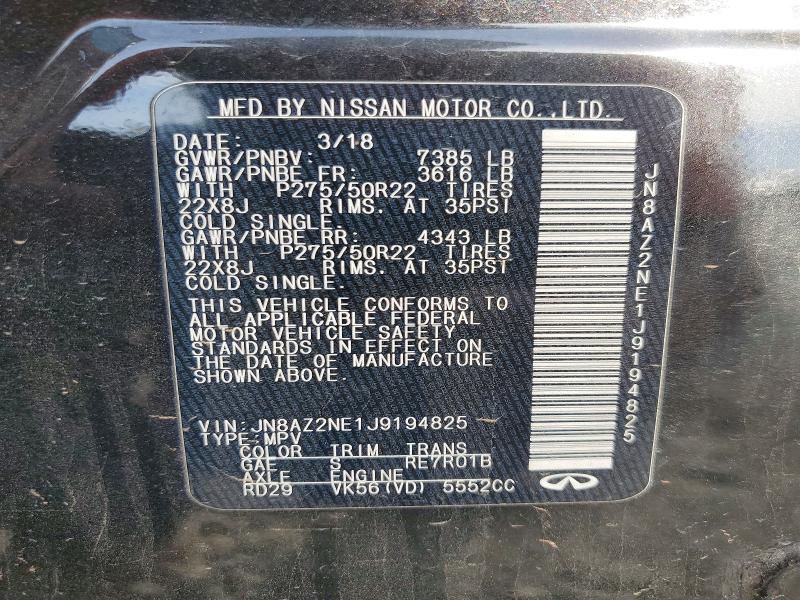 Aukcja sprzedaży 2018 Infiniti Qx80, vin: JN8AZ2NE1J9194825, numer aukcji: 52444496