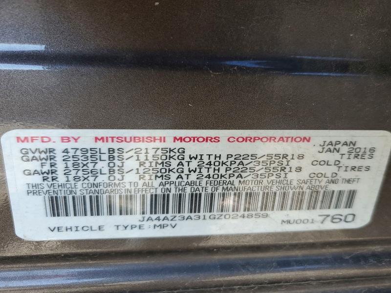 Продажа на аукционе авто 2016 Mitsubishi Outlander, vin: JA4AZ3A31GZ024859, номер лота: 53032006