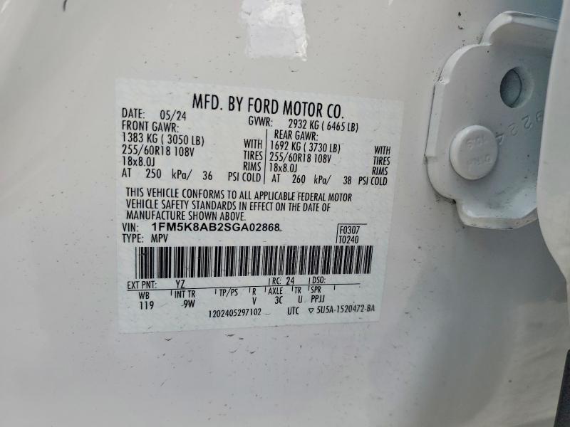 51696786 :رقم المزاد ، 1FM5K8AB2SGA02868 vin ، 2025 Ford Explorer مزاد بيع