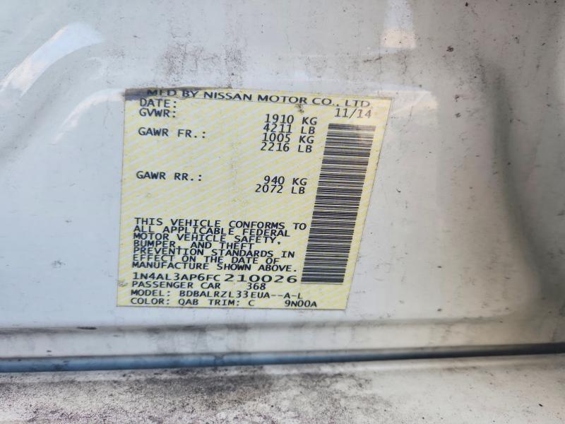 Продаж на аукціоні авто 2015 Nissan Altima, vin: 1N4AL3AP6FC210026, номер лоту: 51556226