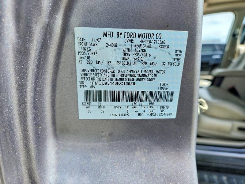 2008 Ford Escape მანქანა იყიდება აუქციონზე, vin: 1FMCU93148KC13636, აუქციონის ნომერი: 53189876