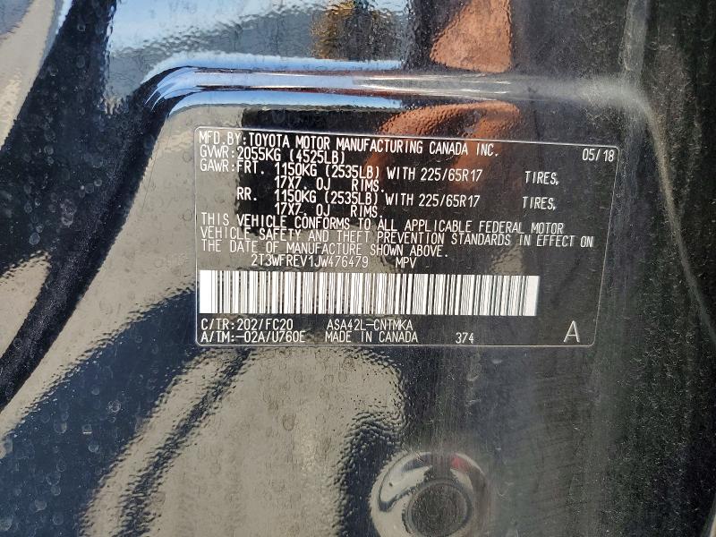 53623336 :رقم المزاد ، 2T3WFREV1JW476479 vin ، 2018 Toyota Rav4 مزاد بيع