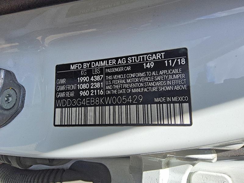 2019 Mercedes-benz A მანქანა იყიდება აუქციონზე, vin: WDD3G4EB8KW005429, აუქციონის ნომერი: 52236996