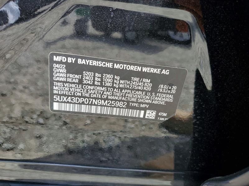 Продажа на аукционе авто 2022 Bmw X3, vin: 5UX43DP07N9M25982, номер лота: 53930926