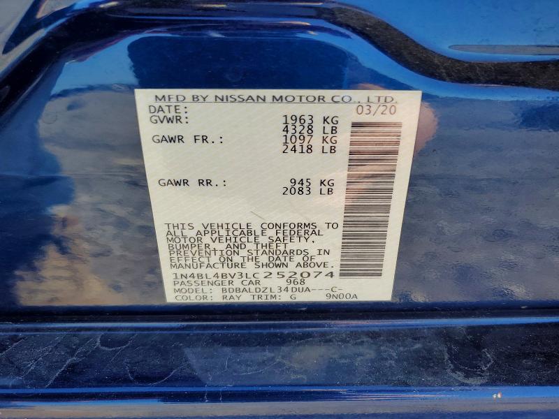 52839086 :رقم المزاد ، 1N4BL4BV3LC252074 vin ، 2020 Nissan Altima مزاد بيع