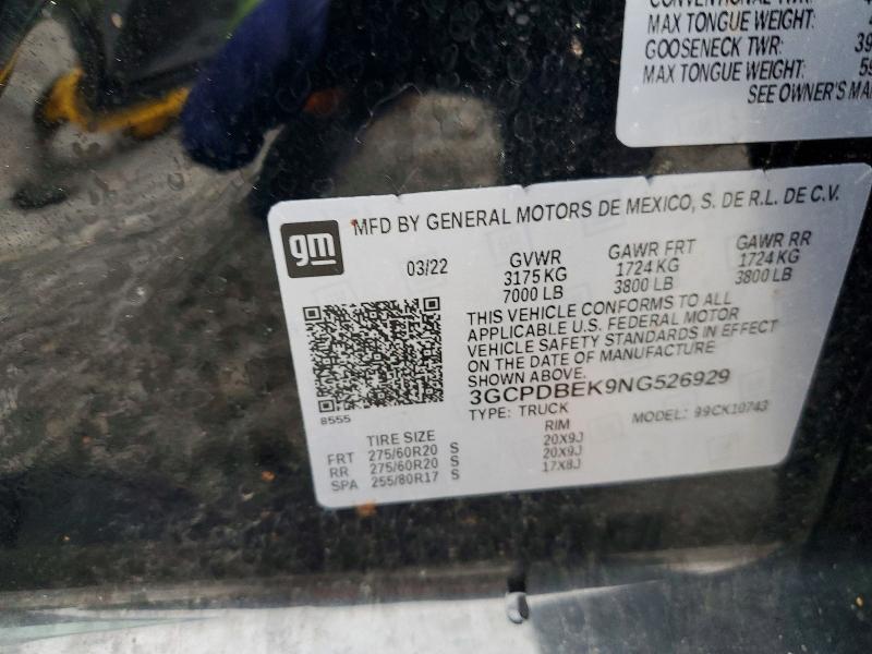 Aukcja sprzedaży 2022 Chevrolet Silverado, vin: 3GCPDBEK9NG526929, numer aukcji: 53908566