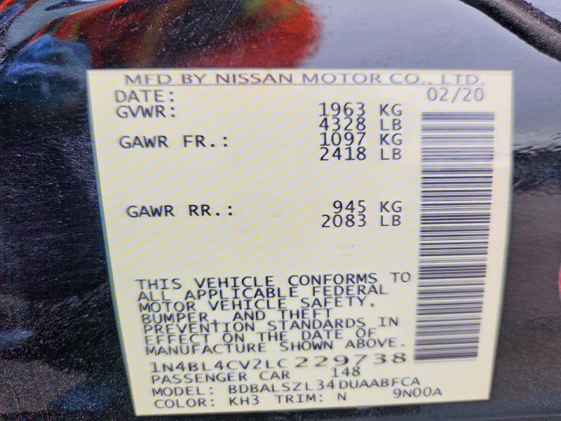 Продаж на аукціоні авто 2020 Nissan Altima, vin: 1N4BL4CV2LC229738, номер лоту: 53755396