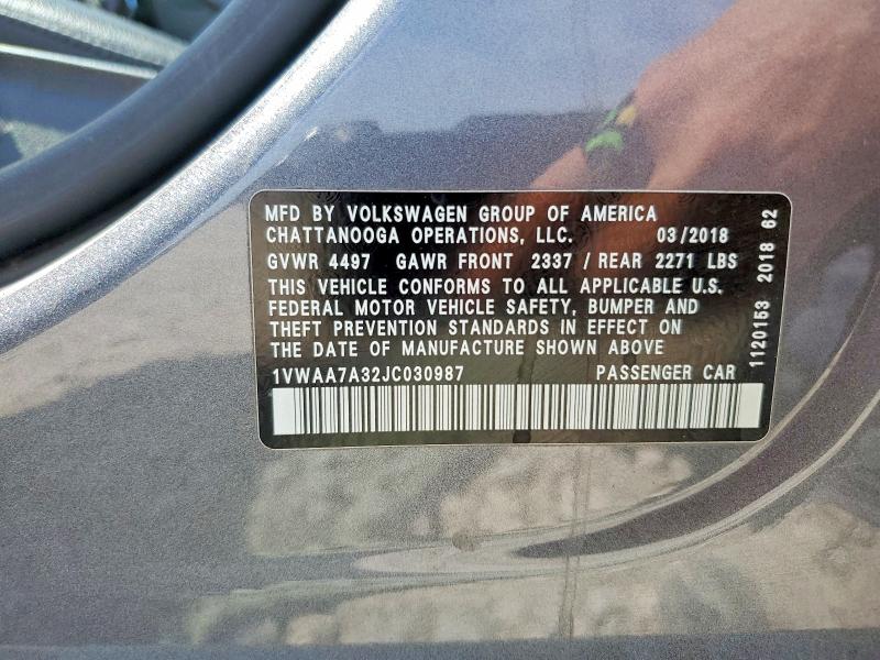 Aukcja sprzedaży 2018 Volkswagen Passat, vin: 1VWAA7A32JC030987, numer aukcji: 53793066