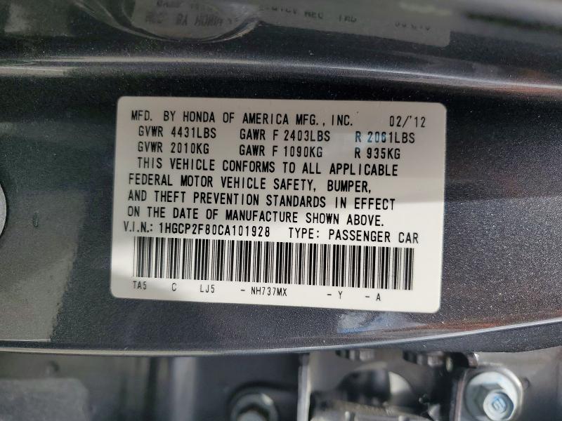 Продажа на аукционе авто 2012 Honda Accord, vin: 1HGCP2F80CA101928, номер лота: 51859876