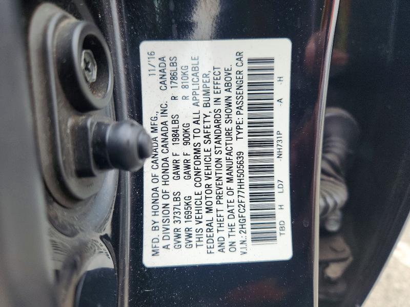 53045666 :رقم المزاد ، 2HGFC2F77HH505639 vin ، 2017 Honda Civic مزاد بيع