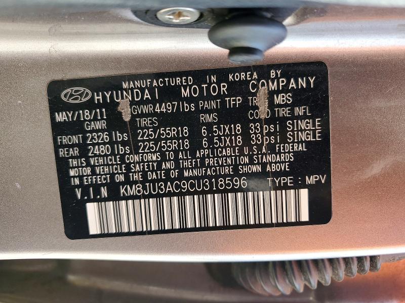 2012 Hyundai Tucson მანქანა იყიდება აუქციონზე, vin: KM8JU3AC9CU318596, აუქციონის ნომერი: 52353146