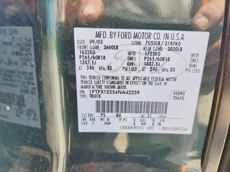 52962226 :رقم المزاد ، 1FTPX12554NA42259 vin ، 2004 Ford F150 مزاد بيع