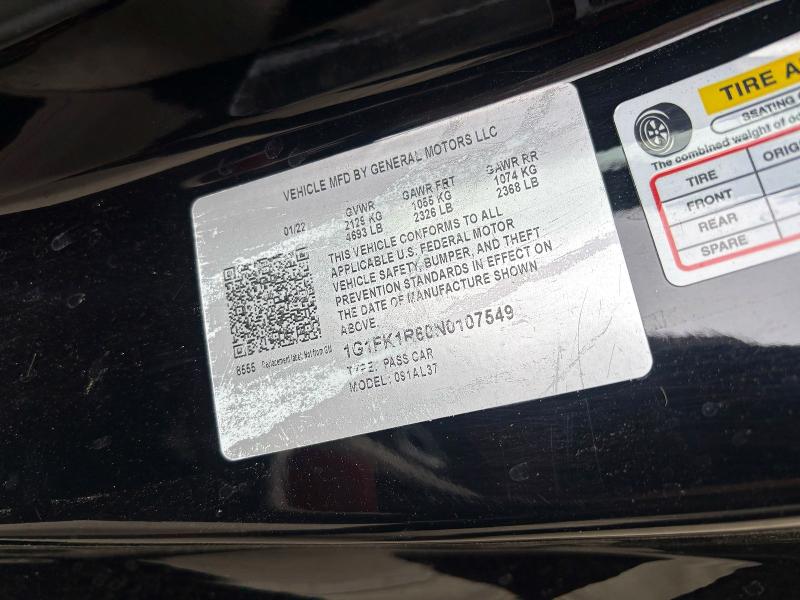 Aukcja sprzedaży 2022 Chevrolet Camaro, vin: 1G1FK1R60N0107549, numer aukcji: 55296556