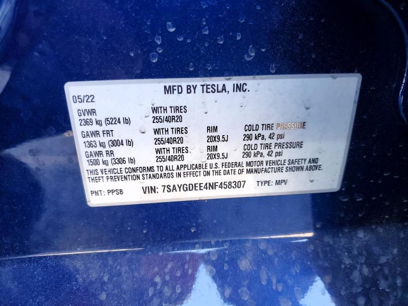 Aukcja sprzedaży 2022 Tesla Model Y, vin: 7SAYGDEE4NF458307, numer aukcji: 53418756