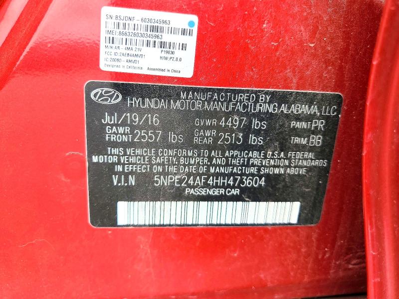 2017 Hyundai Sonata მანქანა იყიდება აუქციონზე, vin: 5NPE24AF4HH473604, აუქციონის ნომერი: 55095226