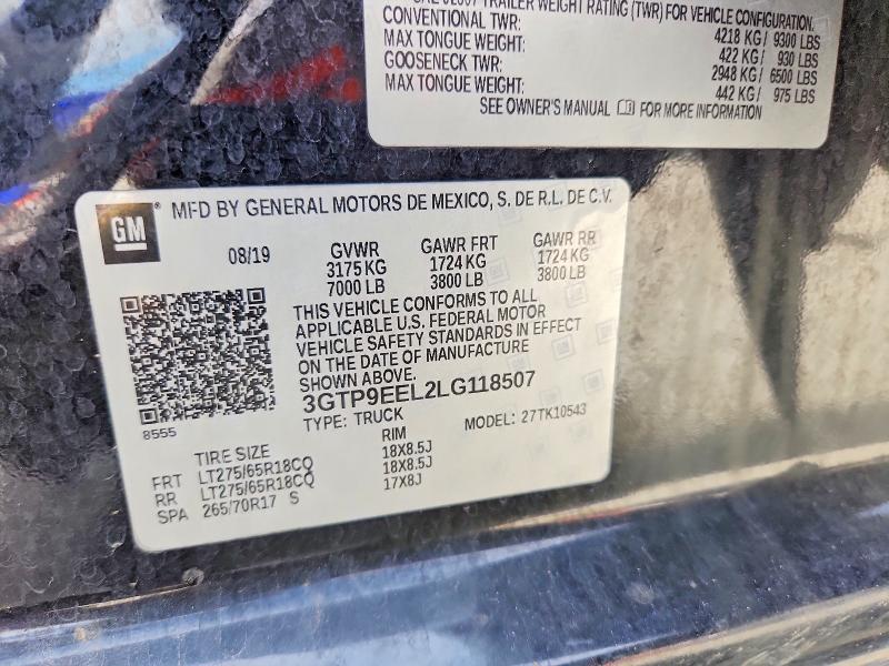 2020 Gmc Sierra მანქანა იყიდება აუქციონზე, vin: 3GTP9EEL2LG118507, აუქციონის ნომერი: 52691136