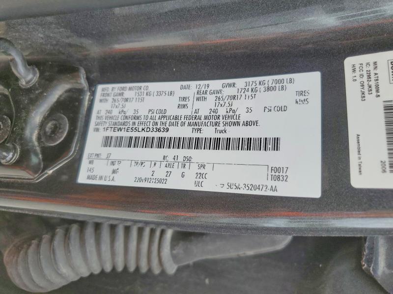 Продажа на аукционе авто 2020 Ford F150, vin: 1FTEW1E55LKD33639, номер лота: 52237346