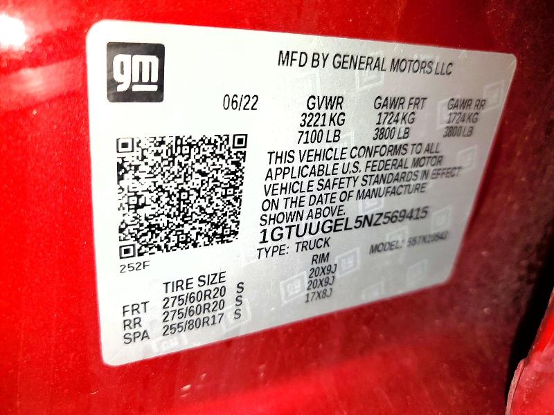Продажа на аукционе авто 2022 Gmc Sierra, vin: 1GTUUGEL5NZ569415, номер лота: 53731726