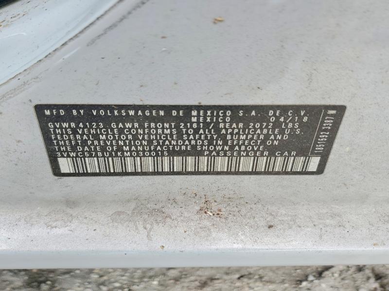 2019 Volkswagen Jetta მანქანა იყიდება აუქციონზე, vin: 3VWC57BU1KM030015, აუქციონის ნომერი: 52626746