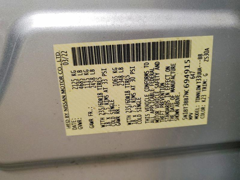 2022 Nissan Rogue მანქანა იყიდება აუქციონზე, vin: 5N1BT3BB7NC694915, აუქციონის ნომერი: 52132656