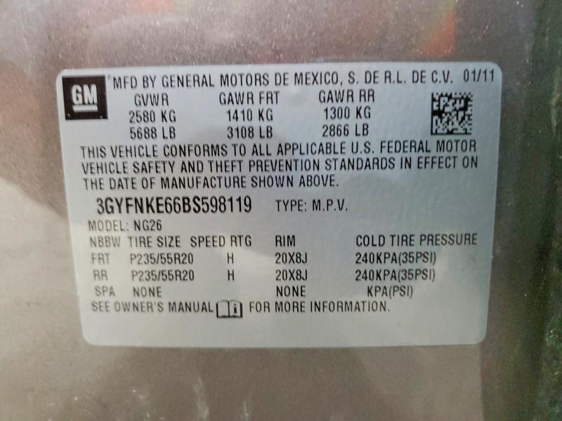 54166626 :رقم المزاد ، 3GYFNKE66BS598119 vin ، 2011 Cadillac Srx مزاد بيع