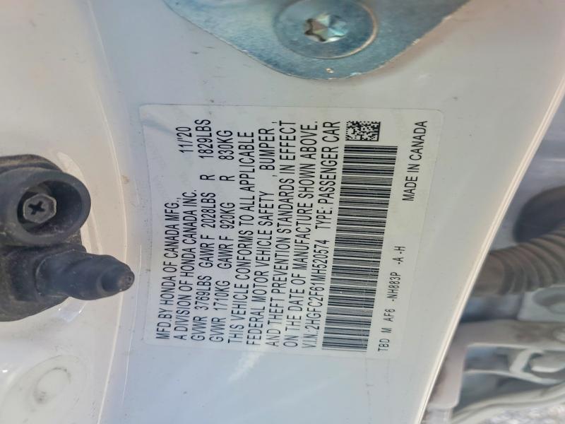 Продаж на аукціоні авто 2021 Honda Civic, vin: 2HGFC2F61MH520574, номер лоту: 49870556