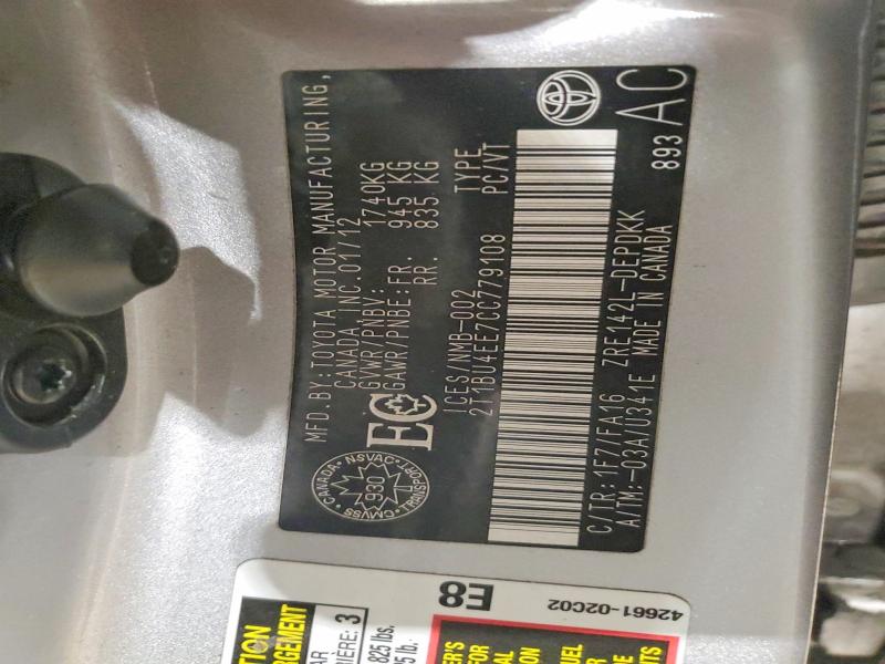 2012 Toyota Corolla მანქანა იყიდება აუქციონზე, vin: 2T1BU4EE7CC779108, აუქციონის ნომერი: 52607686
