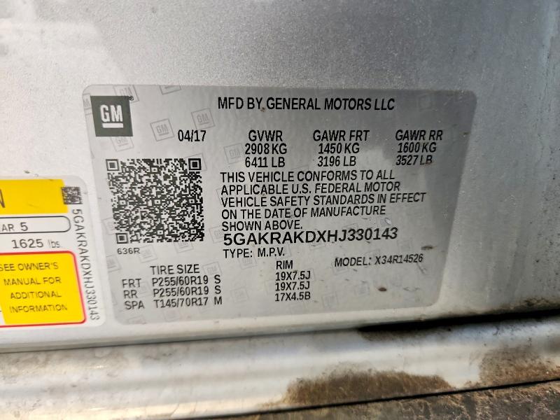 2017 Buick Enclave მანქანა იყიდება აუქციონზე, vin: 5GAKRAKDXHJ330143, აუქციონის ნომერი: 53140436