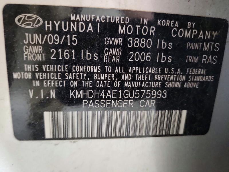 Продаж на аукціоні авто 2016 Hyundai Elantra, vin: KMHDH4AE1GU575993, номер лоту: 54182356
