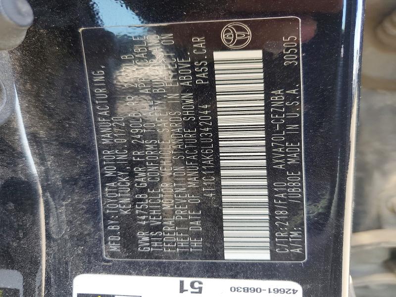 54326616 :رقم المزاد ، 4T1C11AK6LU342044 vin ، 2020 Toyota Camry مزاد بيع