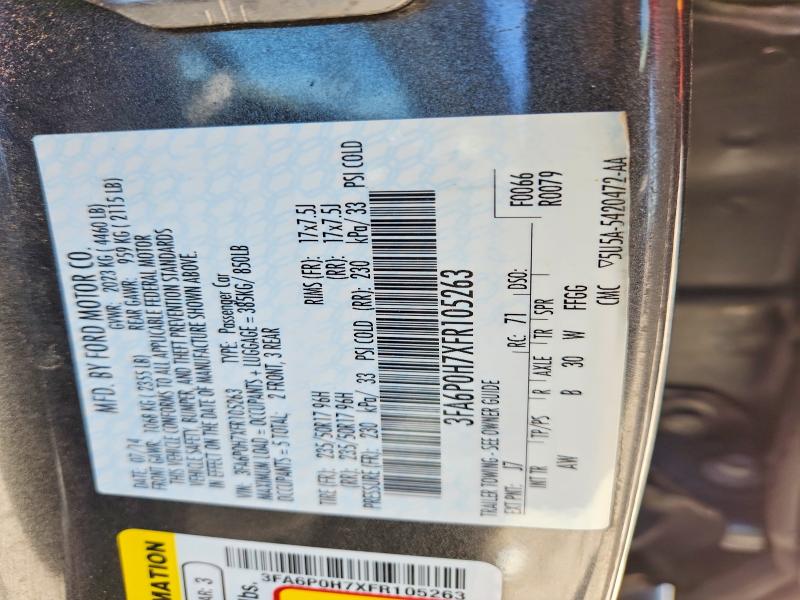 53065886 :رقم المزاد ، 3FA6P0H7XFR105263 vin ، 2015 Ford Fusion مزاد بيع