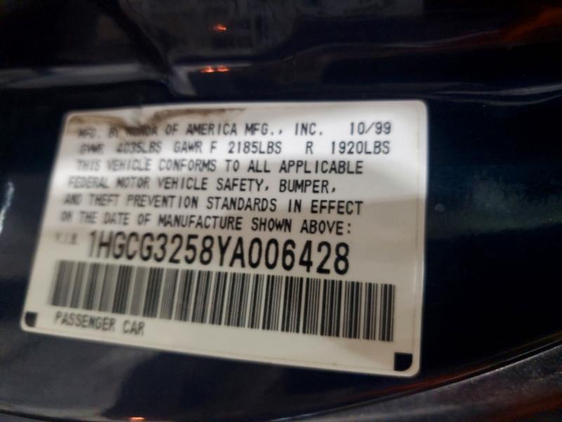 2000 Honda Accord მანქანა იყიდება აუქციონზე, vin: 1HGCG3258YA006428, აუქციონის ნომერი: 53621916