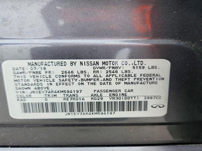 53241846 :رقم المزاد ، JN1EV7AR4KM594197 vin ، 2019 Infiniti Q50 مزاد بيع