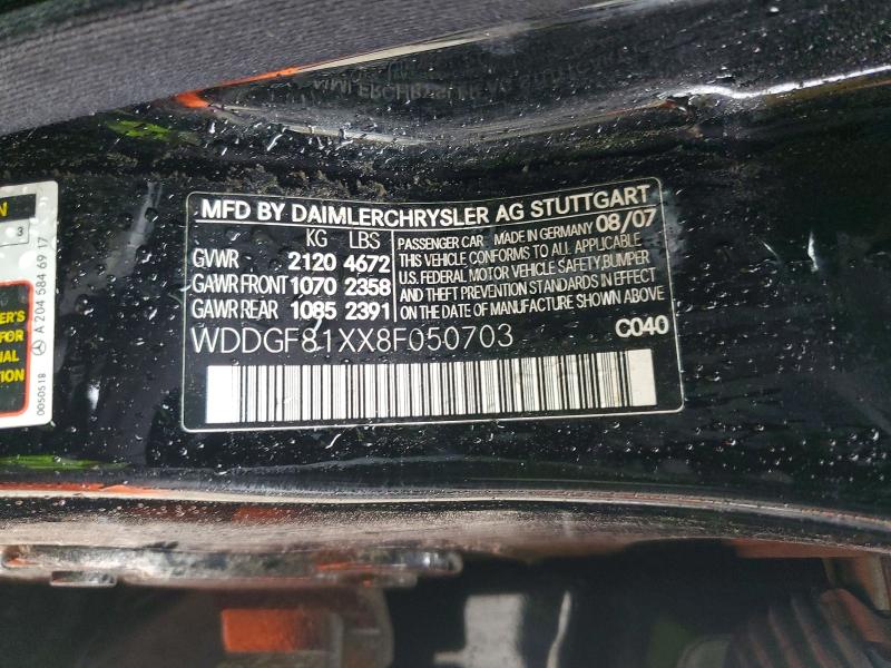 Продажа на аукционе авто 2008 Mercedes-benz C, vin: WDDGF81XX8F050703, номер лота: 51927596