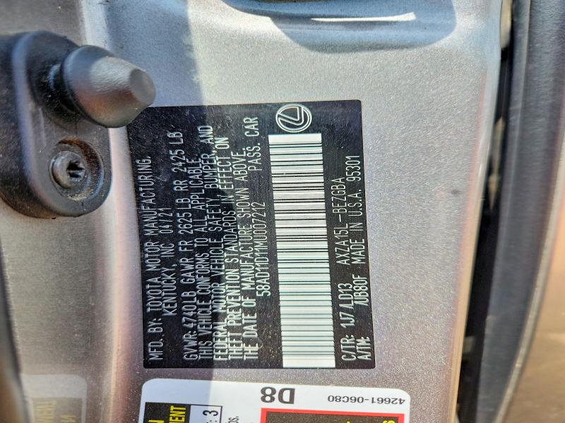 Aukcja sprzedaży 2021 Lexus Es, vin: 58AD11D11MU007212, numer aukcji: 53803466