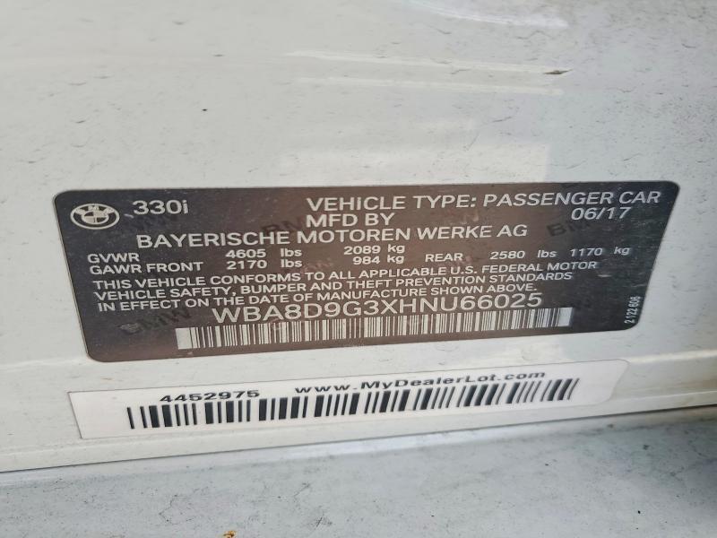 Aukcja sprzedaży 2017 Bmw 330, vin: WBA8D9G3XHNU66025, numer aukcji: 54055776