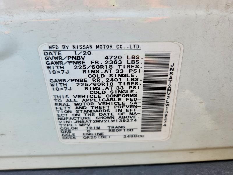 Aukcja sprzedaży 2020 Nissan Rogue, vin: JN8AT2MV2LW139274, numer aukcji: 52376086