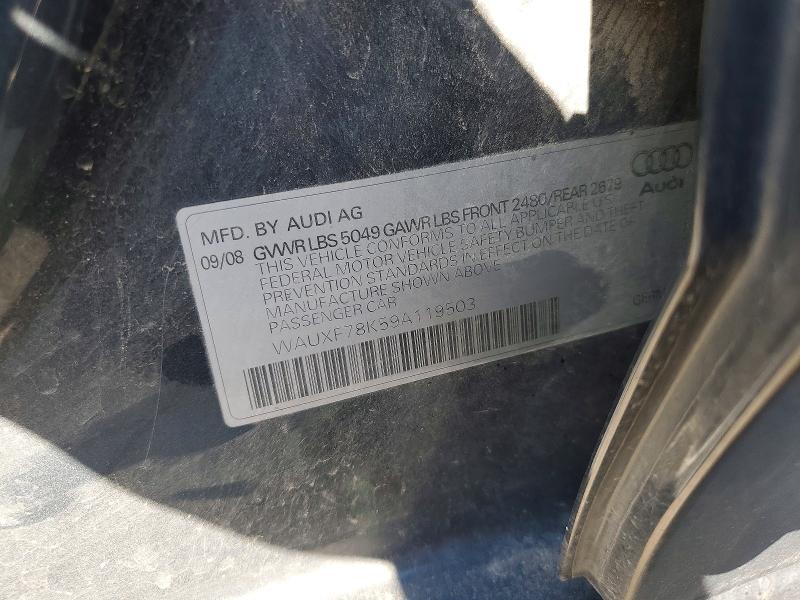 Aukcja sprzedaży 2009 Audi A4, vin: WAUXF78K59A119503, numer aukcji: 52614446