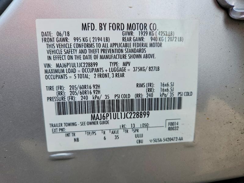 Aukcja sprzedaży 2018 Ford Ecosport, vin: MAJ6P1UL1JC228899, numer aukcji: 54602856