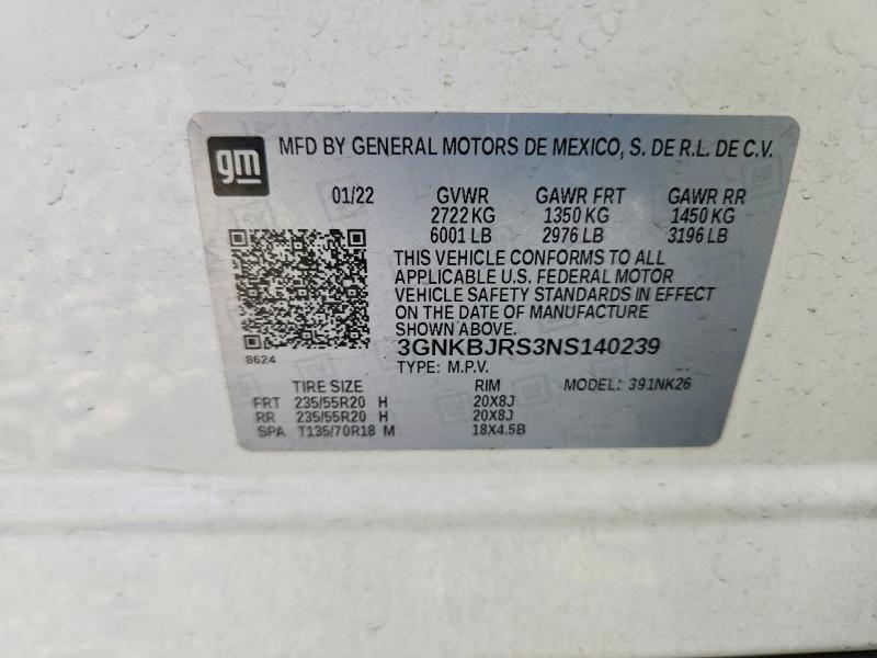 Aukcja sprzedaży 2022 Chevrolet Blazer, vin: 3GNKBJRS3NS140239, numer aukcji: 52232476