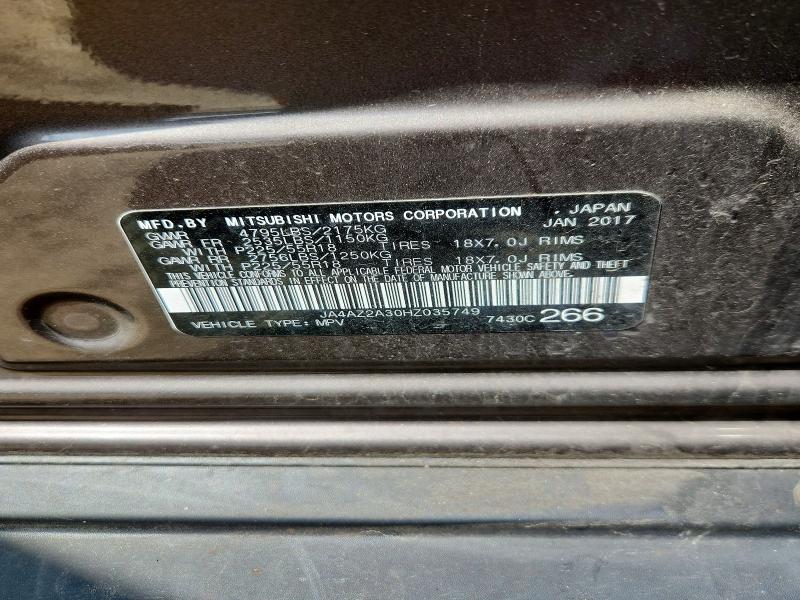2017 Mitsubishi Outlander მანქანა იყიდება აუქციონზე, vin: JA4AZ2A30HZ035749, აუქციონის ნომერი: 53812896