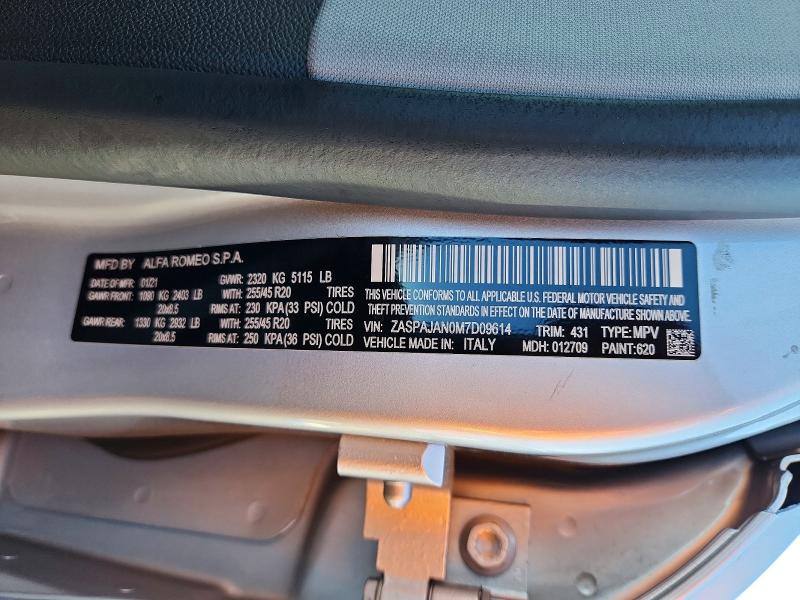 2021 Alfa Romeo Stelvio მანქანა იყიდება აუქციონზე, vin: ZASPAJAN0M7D09614, აუქციონის ნომერი: 53127626