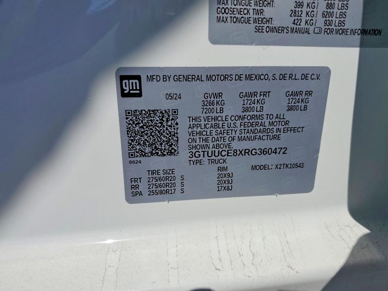 52399376 :رقم المزاد ، 3GTUUCE8XRG360472 vin ، 2024 Gmc Sierra مزاد بيع