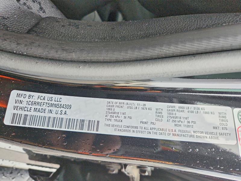 52345976 :رقم المزاد ، 1C6RREFT5MN584309 vin ، 2021 Ram 1500 مزاد بيع