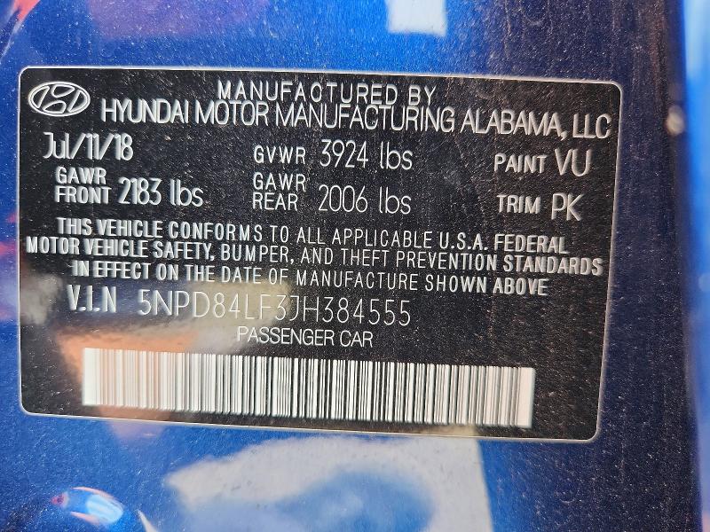 54585476 :رقم المزاد ، 5NPD84LF3JH384555 vin ، 2018 Hyundai Elantra مزاد بيع