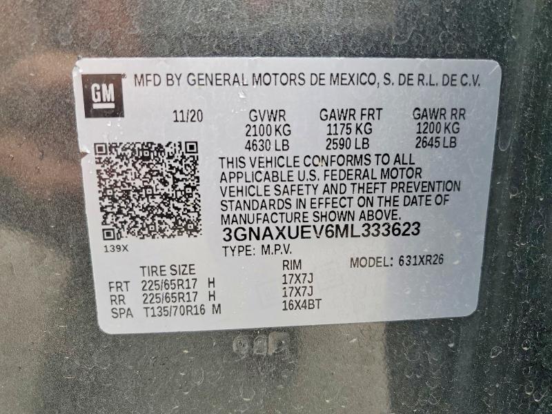 2021 Chevrolet Equinox მანქანა იყიდება აუქციონზე, vin: 3GNAXUEV6ML333623, აუქციონის ნომერი: 54115266