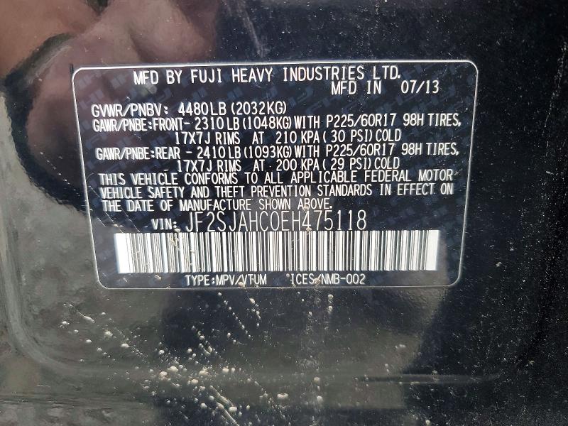 Aukcja sprzedaży 2014 Subaru Forester, vin: JF2SJAHC0EH475118, numer aukcji: 53595226