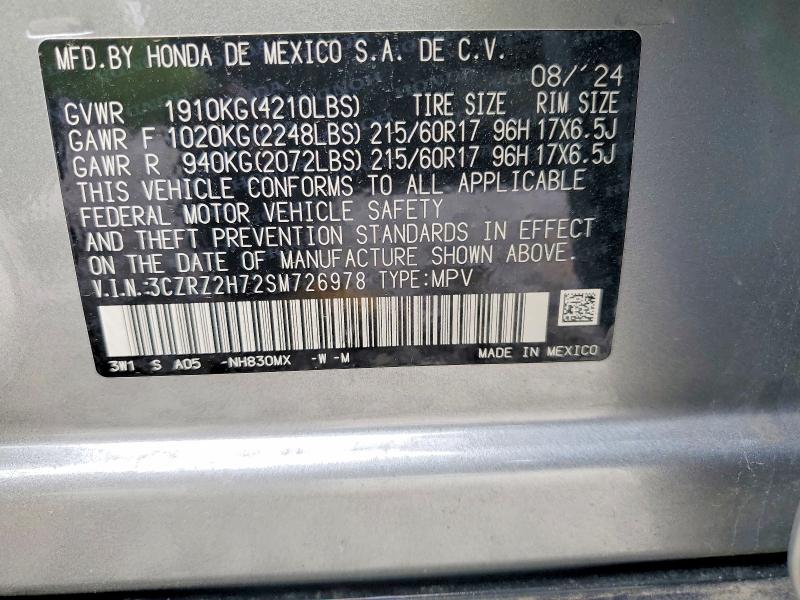 Продаж на аукціоні авто 2025 Honda Hr-v, vin: 3CZRZ2H72SM726978, номер лоту: 52653996