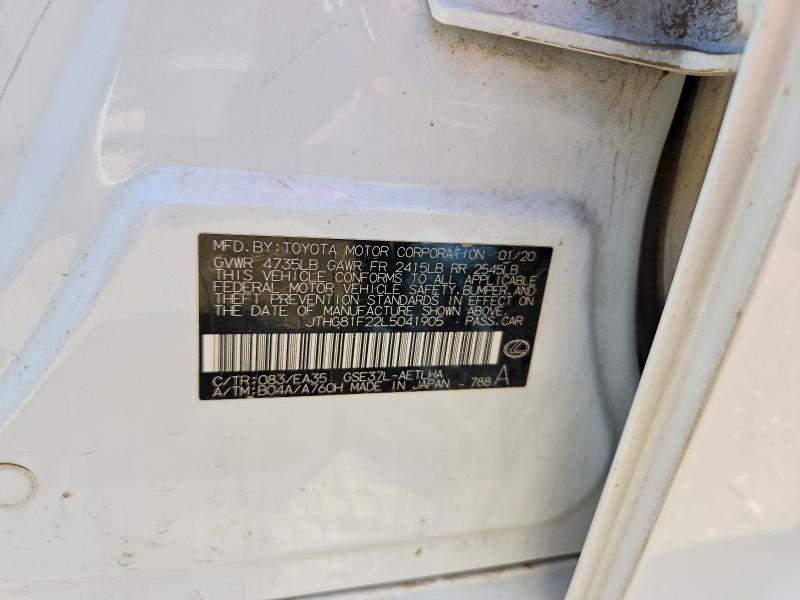 54096066 :رقم المزاد ، JTHG81F22L5041905 vin ، 2020 Lexus Is مزاد بيع