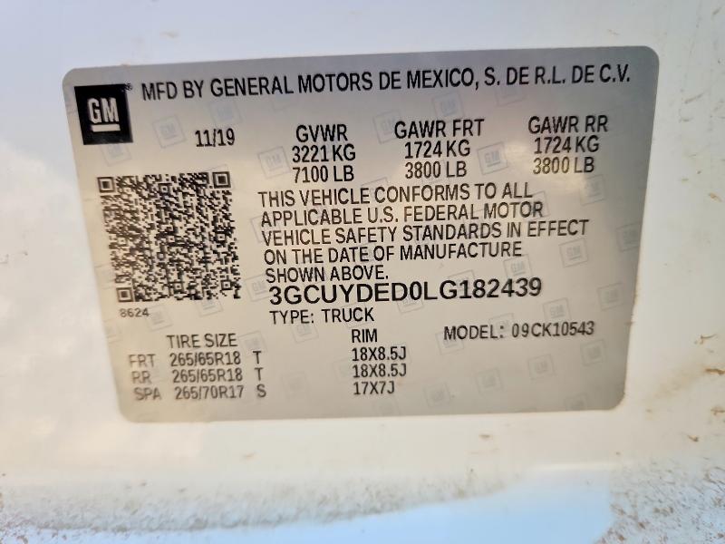 Aukcja sprzedaży 2020 Chevrolet Silverado, vin: 3GCUYDED0LG182439, numer aukcji: 52341276